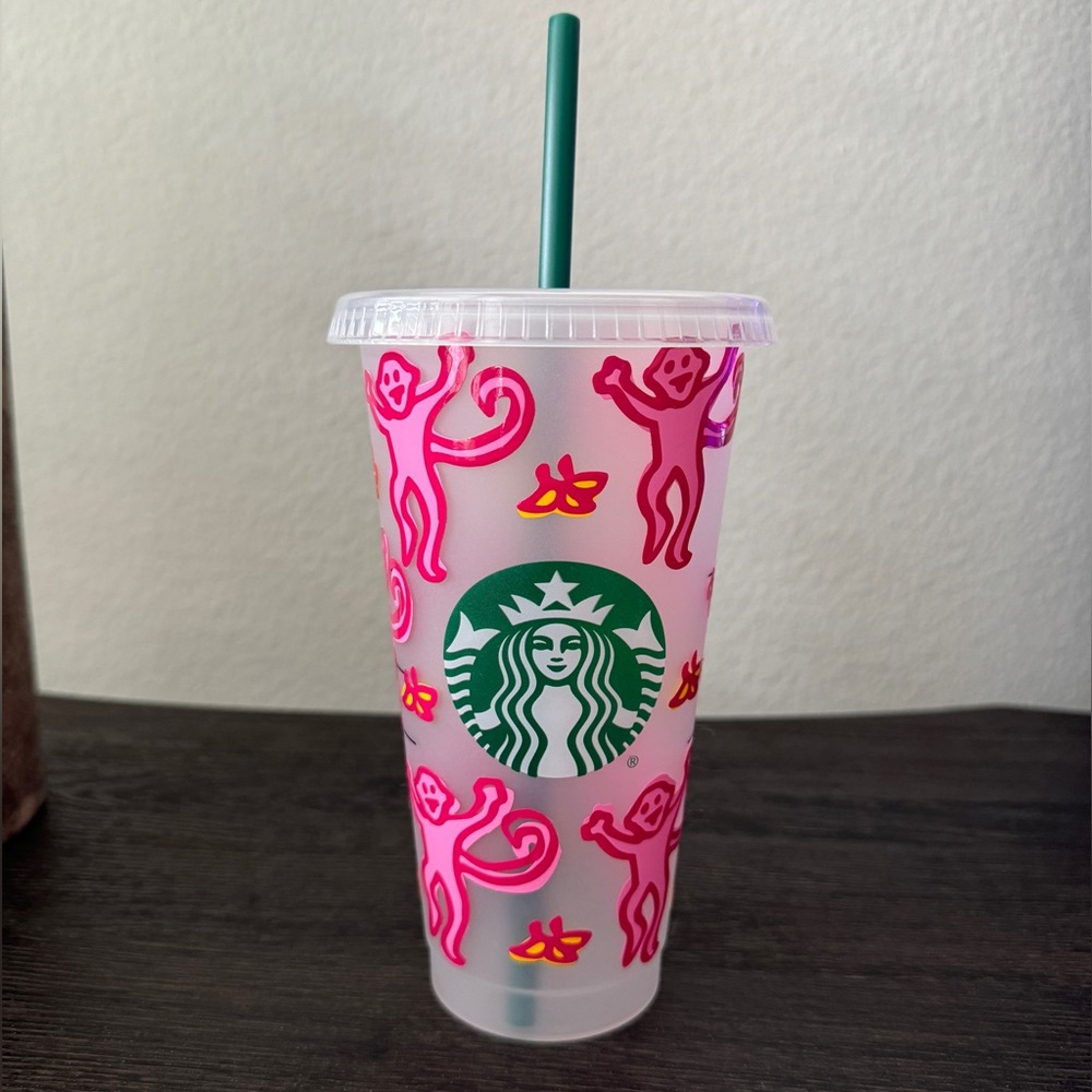 Roller Rabbit pink Monkey Starbucks Cup
